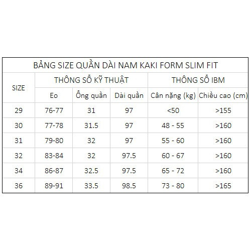 hướng dẫn chọn size quần kaki